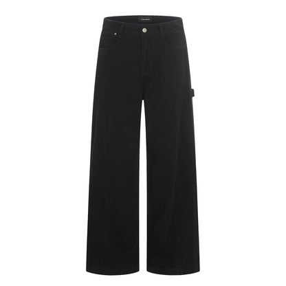 Woman wearing Distressed Black Denim Straight Leg Pants in an urban setting