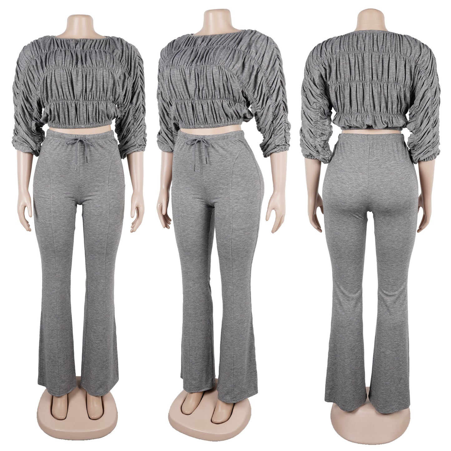 Flattering Two Piece Set with Crop Top and Flared Pants | Tajstylo