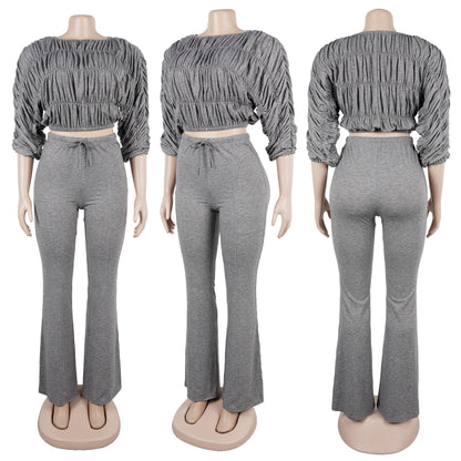 Flattering Two Piece Set with Crop Top and Flared Pants | Tajstylo