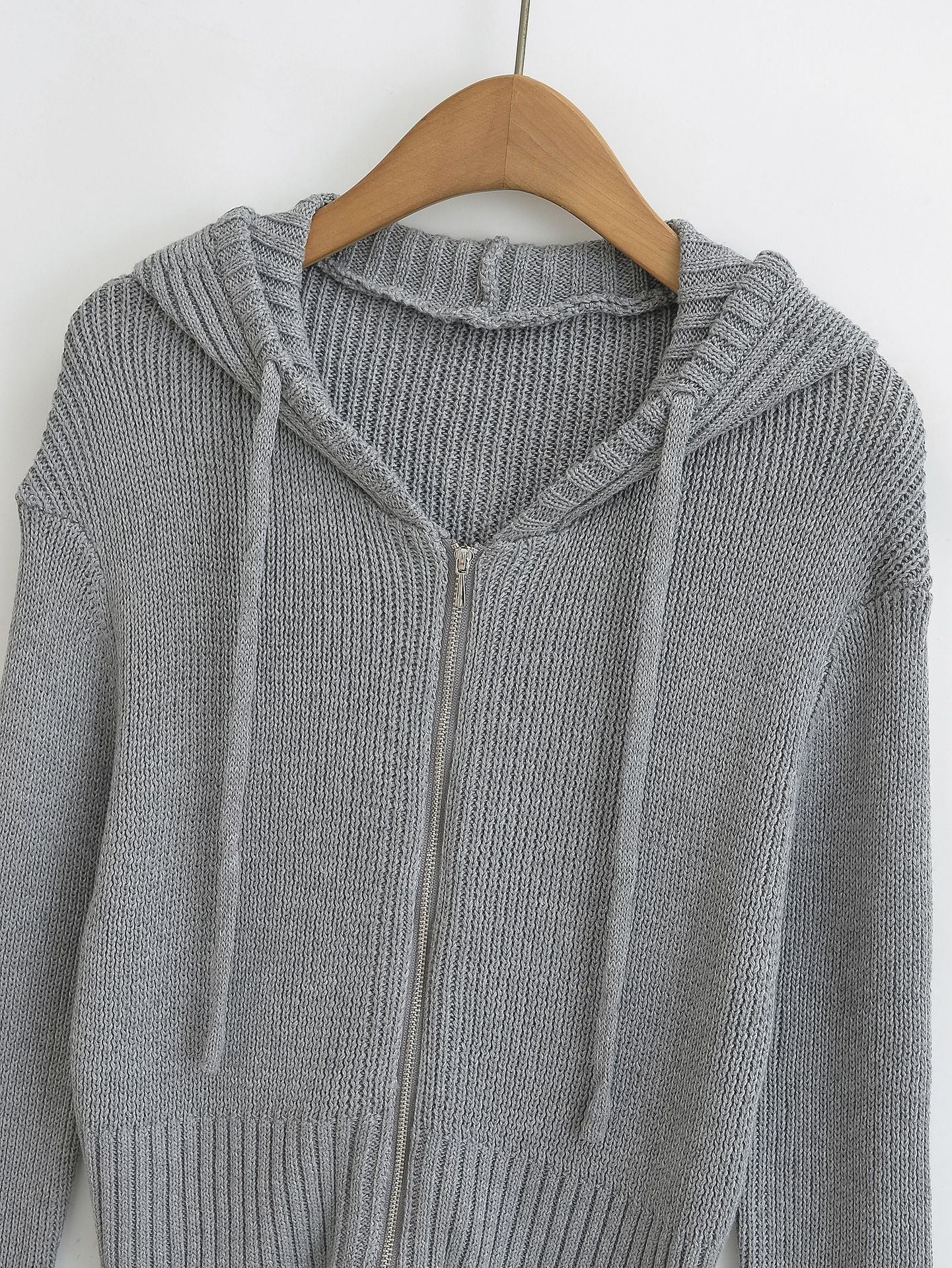 Zipper Hooded Cardigan Sweater | Tajstylo