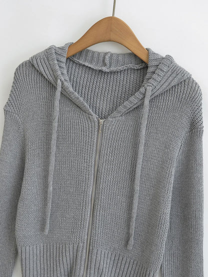 Zipper Hooded Cardigan Sweater | Tajstylo