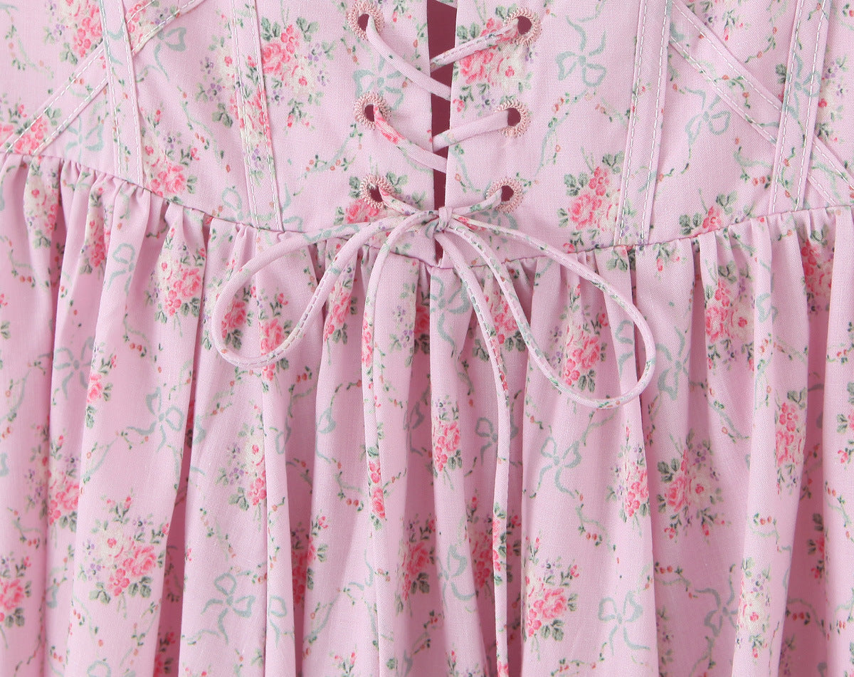 Lace Trimmed Printed Waist-Cinched Midi Dress | Tajstylo