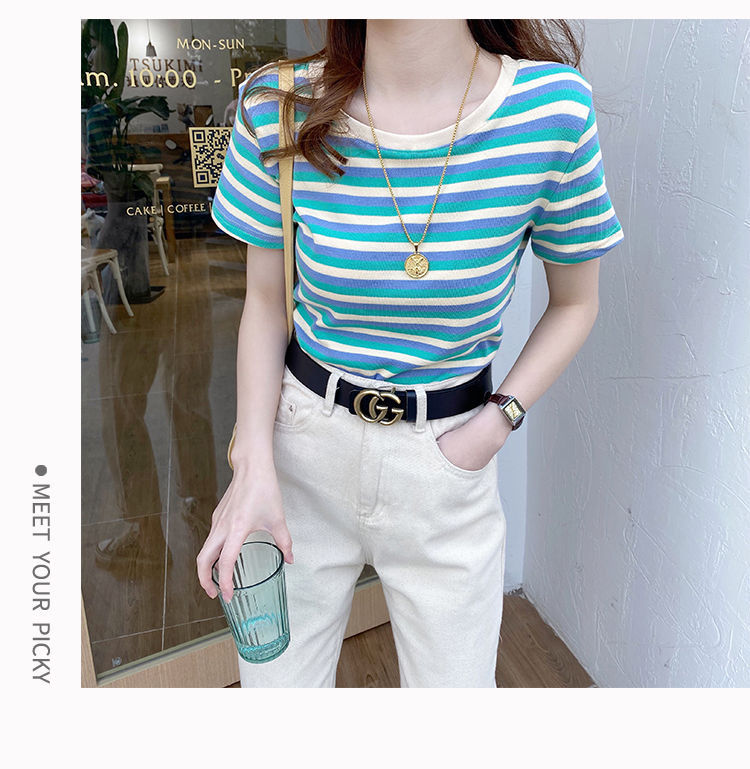 Women’s Stripe Short Sleeve Slim Fit Casual Top | Tajstylo