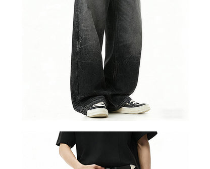 Lightning Pattern Distressed Fleece Jeans | Tajstylo
