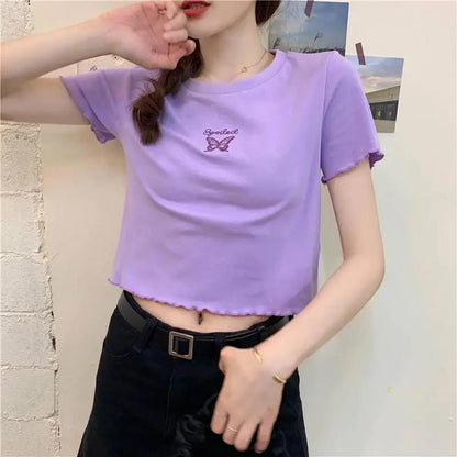 Butterfly Embroidered Crop Top | Tajstylo