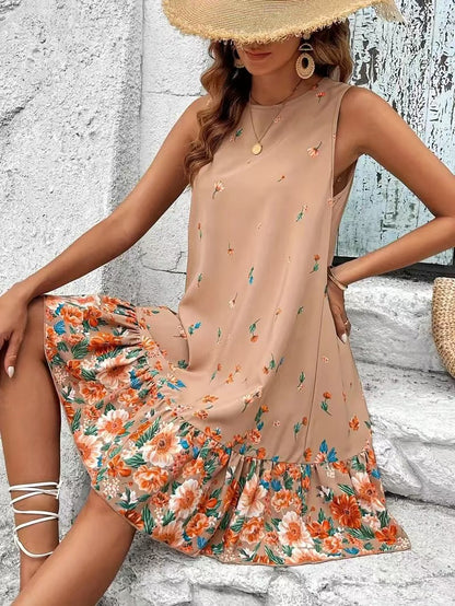 Floral Midi Dress with Short Sleeves | Tajstylo
