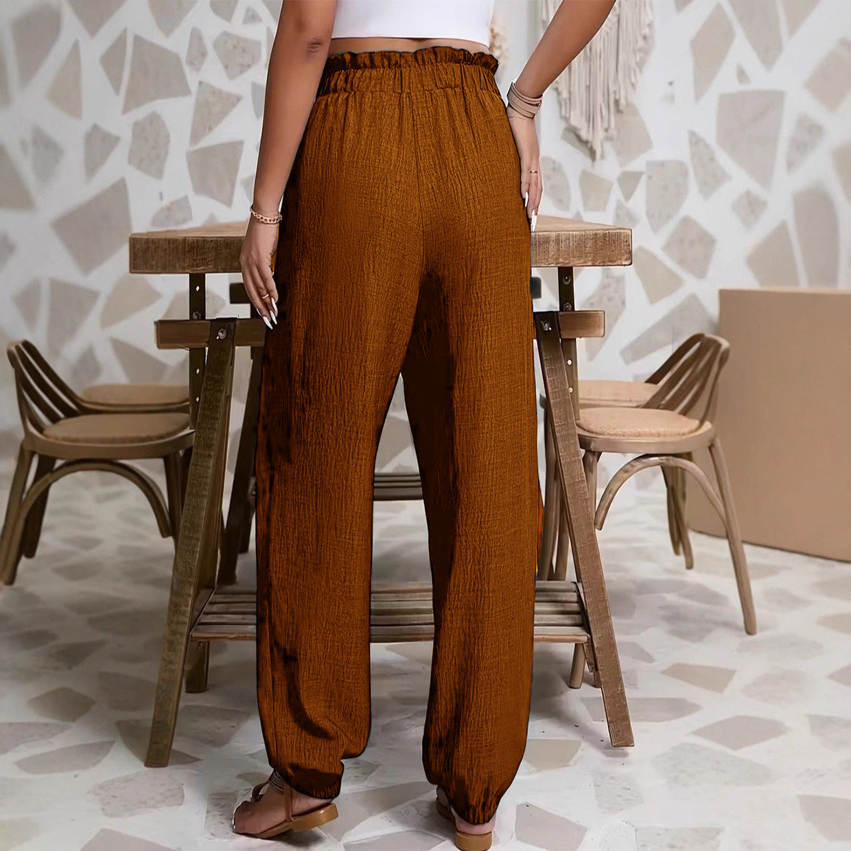 Elastic Solid Color Pants for Women | Tajstylo