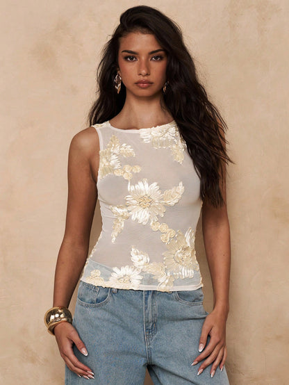 Floral Mesh Slimming Vest | Tajstylo