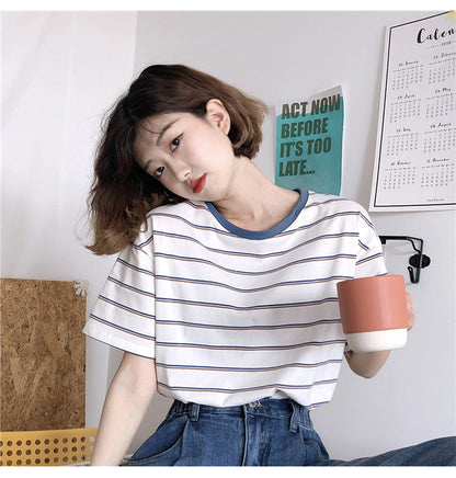 Academy Style Loose Fit Striped T-Shirt | Tajstylo