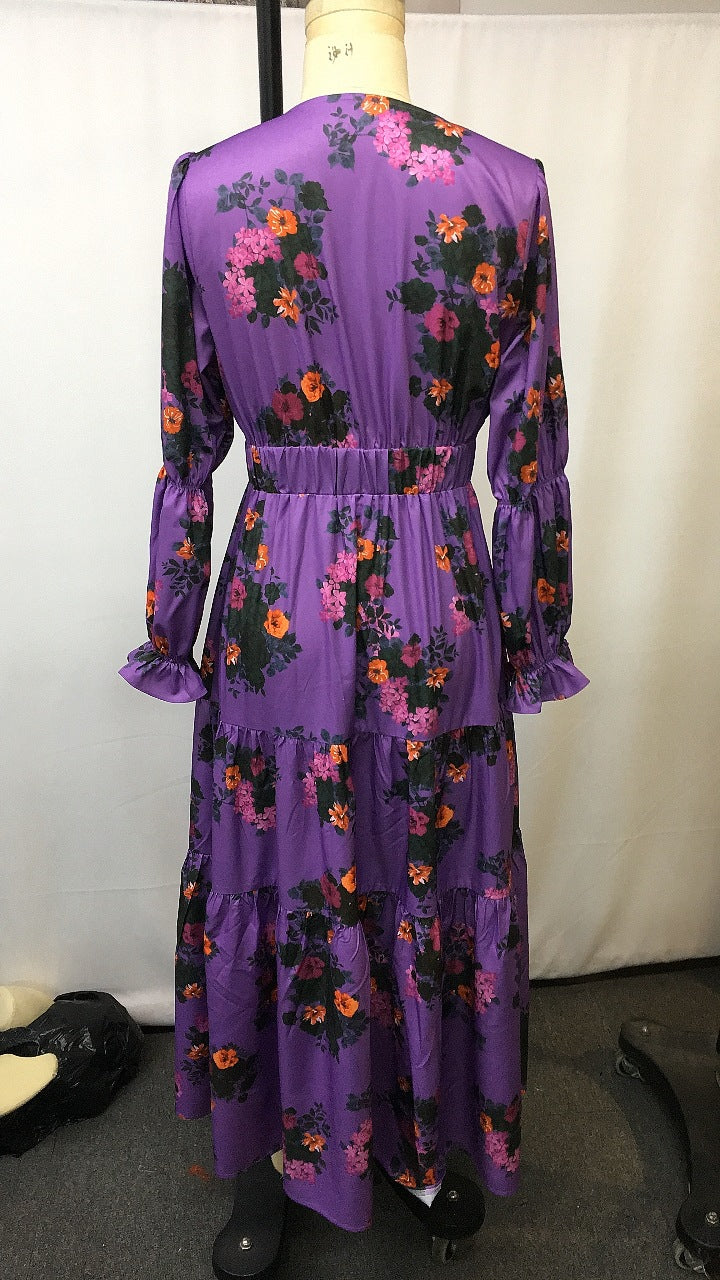Bohemian Floral Print Long Sleeve Dress | Tajstylo