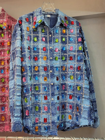 Woman wearing Colorful Studded Tassel Blouse in a casual setting
