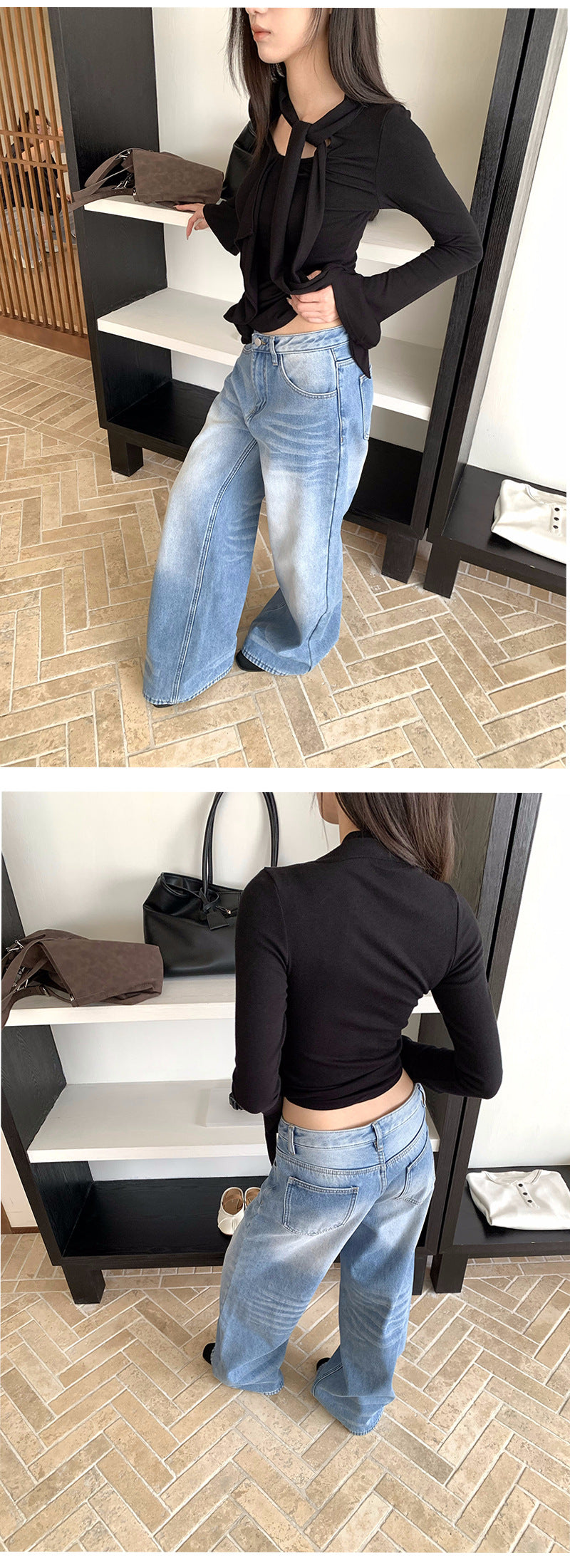 Fleece Lined Wide Leg Jeans | Tajstylo
