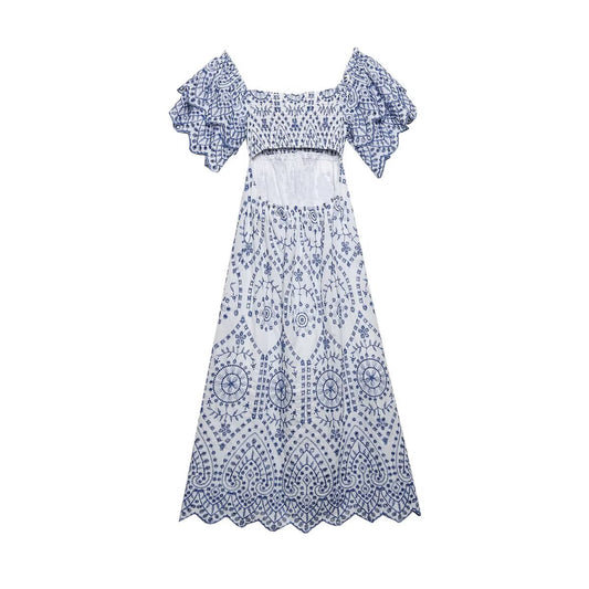 Porcelain Lotus Leaf Sleeve Dress | Tajstylo