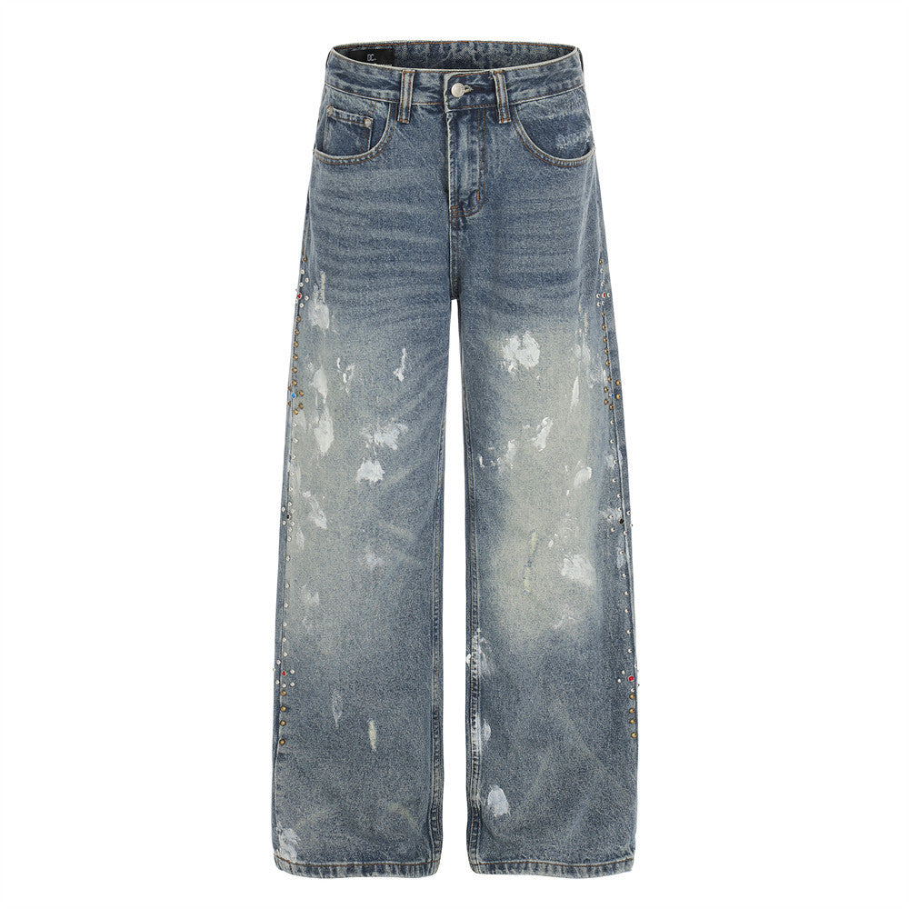 Distressed Blue Punk Straight Fit Jeans | Tajstylo