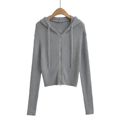 Zipper Hooded Cardigan Sweater | Tajstylo