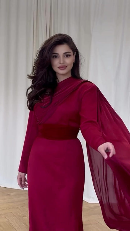 Velvet Cape Long Sleeve Dress | Tajstylo