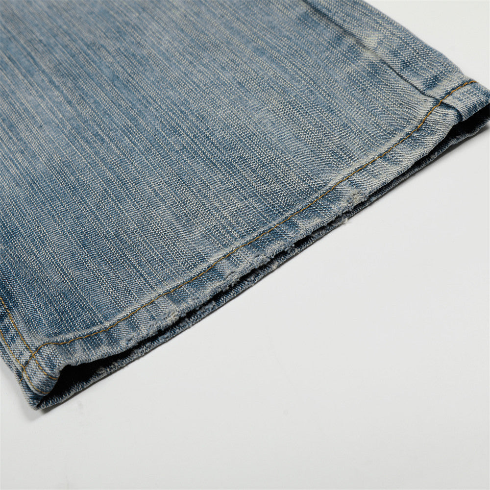 Washed White Denim Straight Leg Pants | Tajstylo