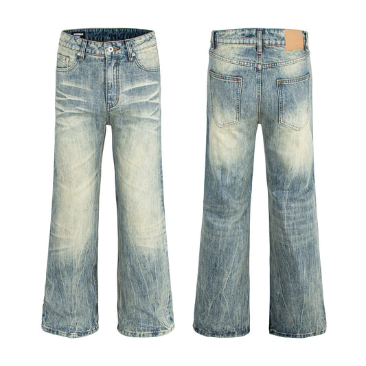 Woman wearing Washed Vintage Catwhisker Denim Pants in urban setting
