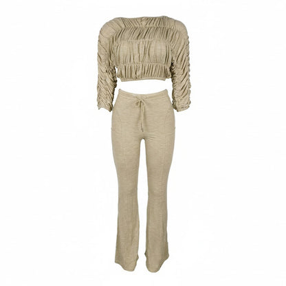 Flattering Two Piece Set with Crop Top and Flared Pants | Tajstylo