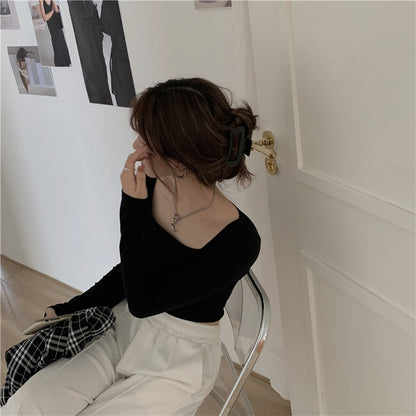 Slim Fit Long Sleeve Square Neck Top | Tajstylo