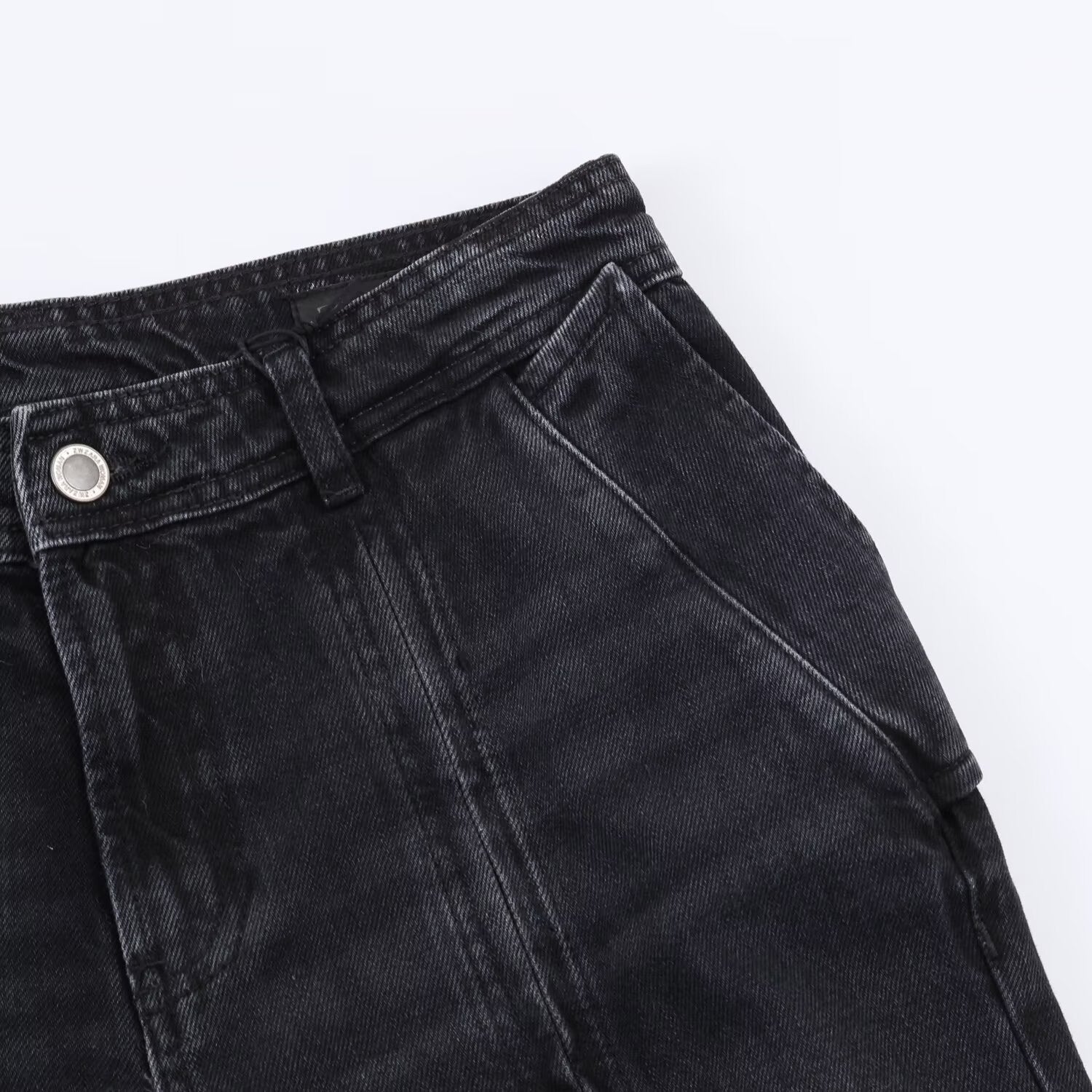 Woman wearing Mid Waist Wide Leg Zipper Jeans in a casual setting