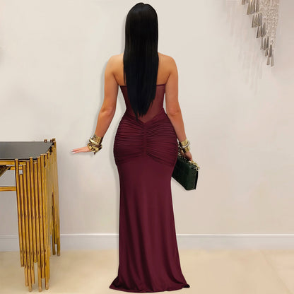 Sheer Mesh Halter Tie-Back Bodycon Dress | Tajstylo