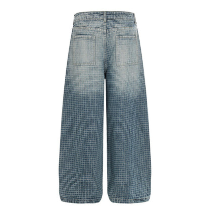 Checkered Wide Leg Jeans | Tajstylo