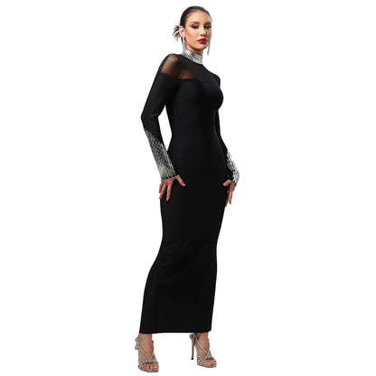 Elegant High Neck Long Sleeve Fitted Dress | Tajstylo