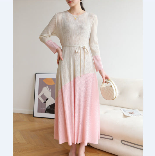 Pleated Belted Asymmetric Dress | Tajstylo