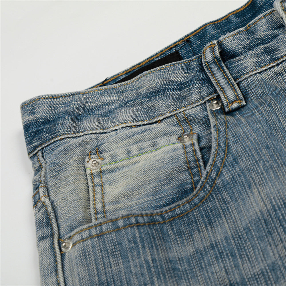 Washed White Denim Straight Leg Pants | Tajstylo