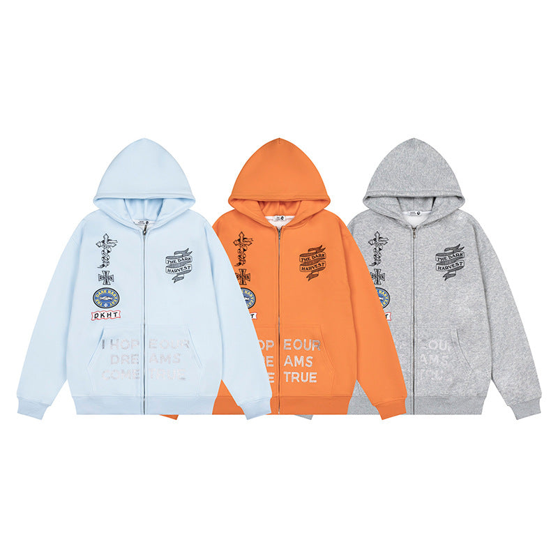 Embroidered Hooded Zip-Up Sweatshirt Jacket | Tajstylo
