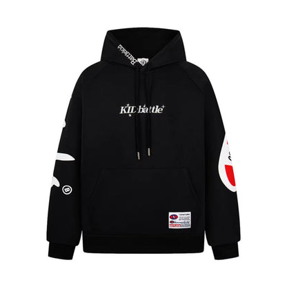 Woman wearing Letter Print Zip-Up Hoodie Sweatshirt in casual setting