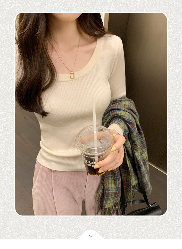 U Neck Long Sleeve Pullover Top | Tajstylo