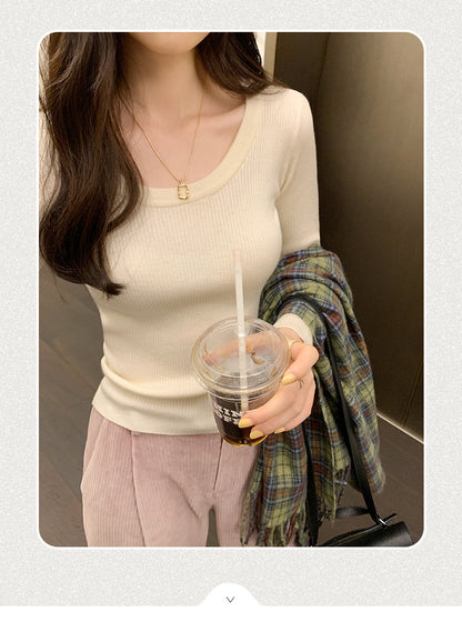 U Neck Long Sleeve Pullover Top | Tajstylo