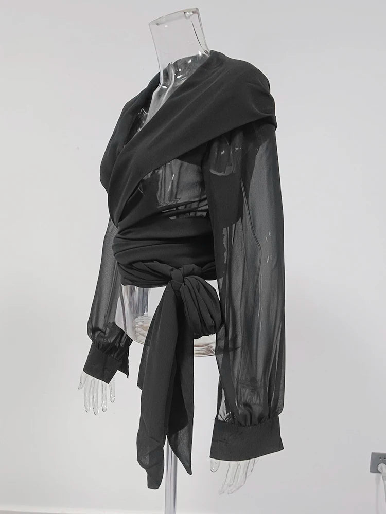 Solid Sheer Mesh Slimming Hooded Shirt | Tajstylo
