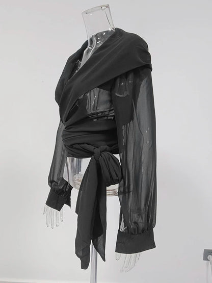 Solid Sheer Mesh Slimming Hooded Shirt | Tajstylo