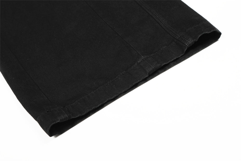 Distressed Black Denim Straight Leg Pants | Tajstylo