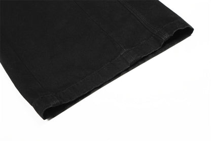 Distressed Black Denim Straight Leg Pants | Tajstylo