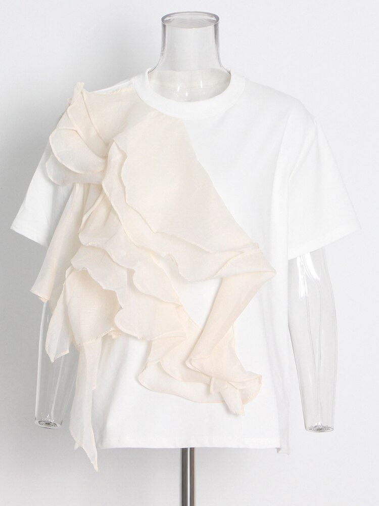 Patchwork Ruffle T-Shirt | Tajstylo