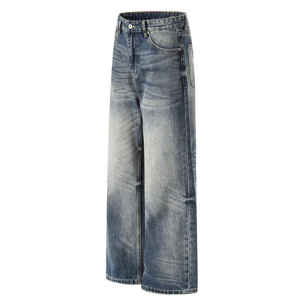 Washed Blue Straight Leg Denim Pants | Tajstylo