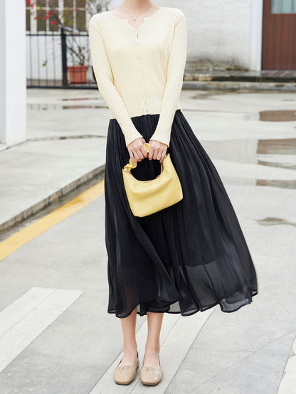 Woman wearing A-Line Skirt in a stylish urban setting