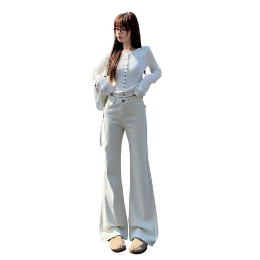 White and Gray Flared Jeans | Tajstylo