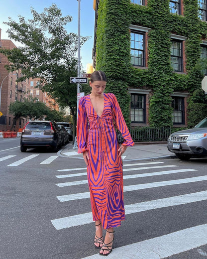 Irregular Stripe Printed Long Dress | Tajstylo