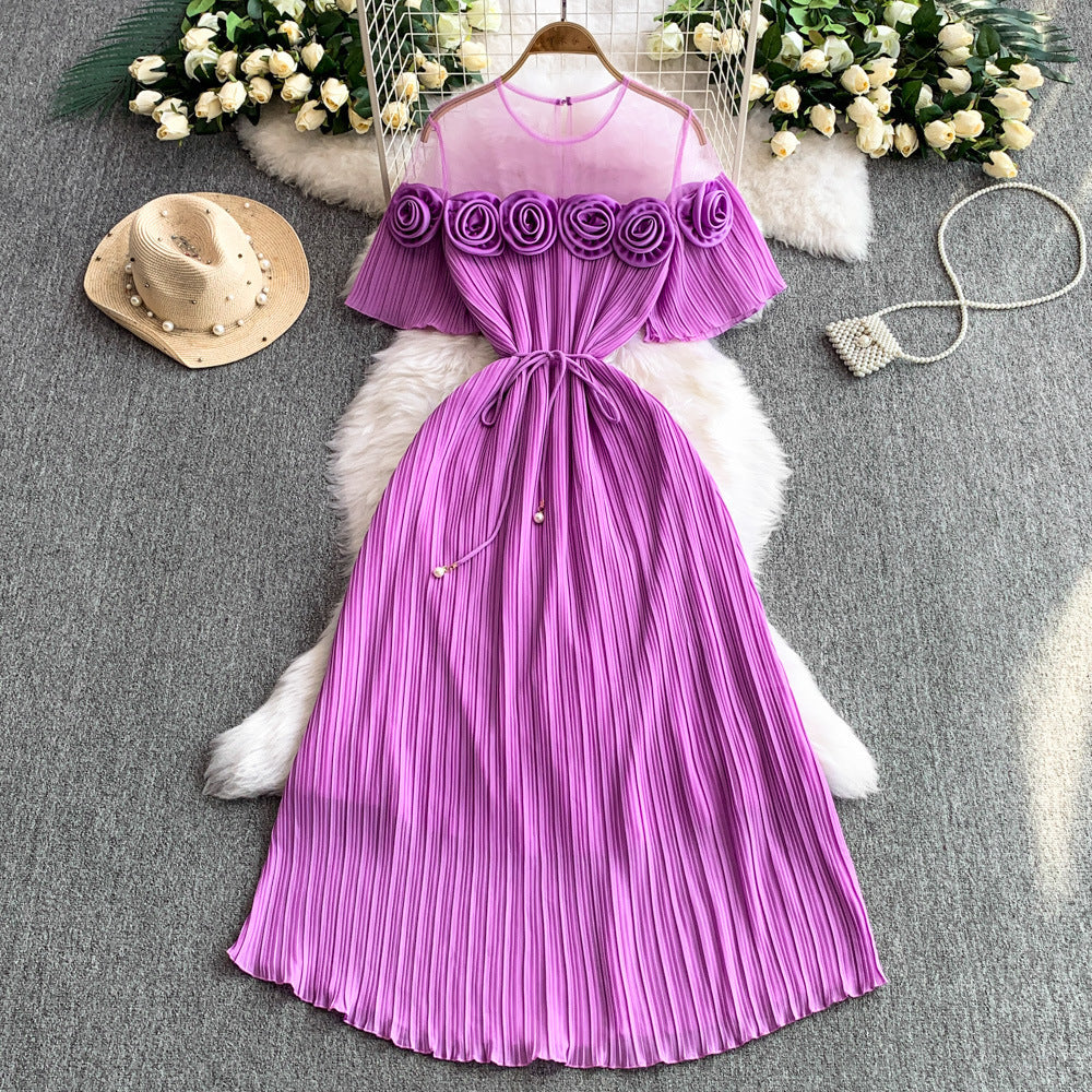 3D Floral Tie-Waist A-Line Dress | Tajstylo