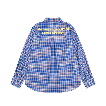 Embroidered Letter Plaid Shirt | Tajstylo