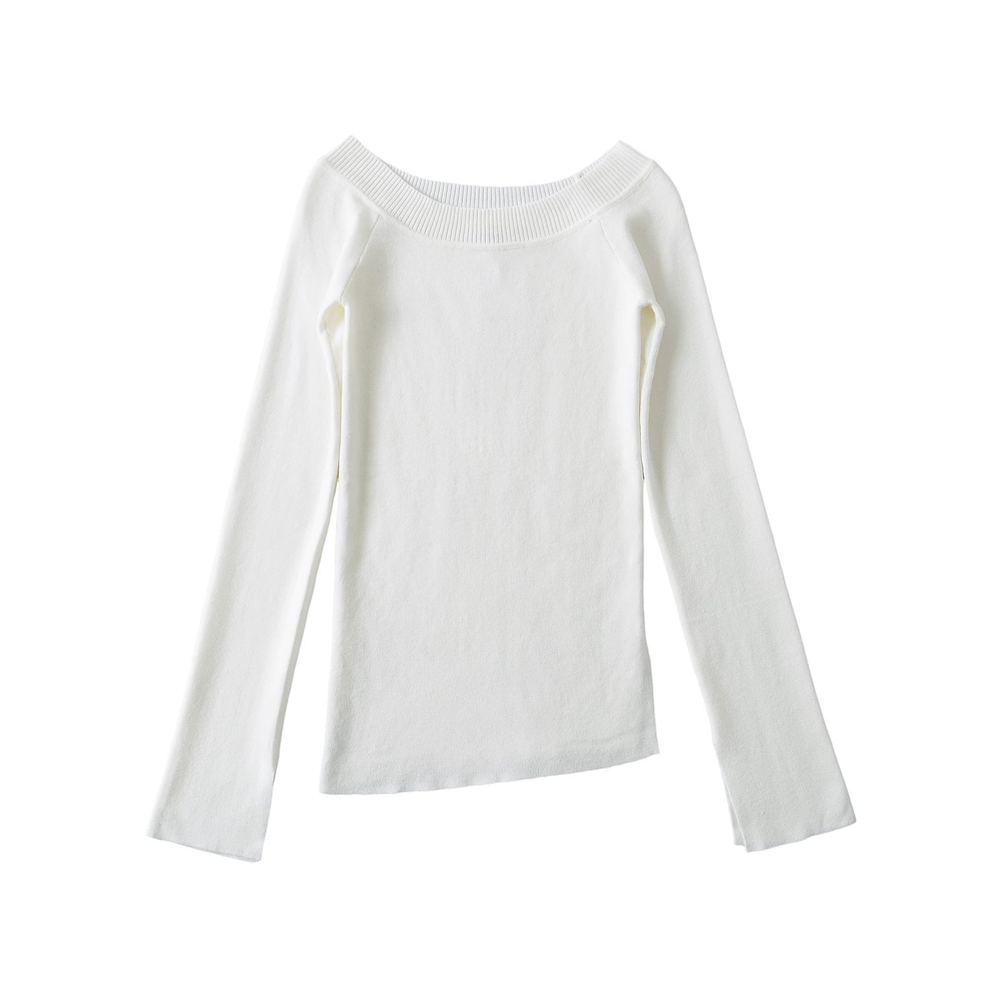 Woman wearing One Shoulder Slit Slanted Hem Top in a stylish setting