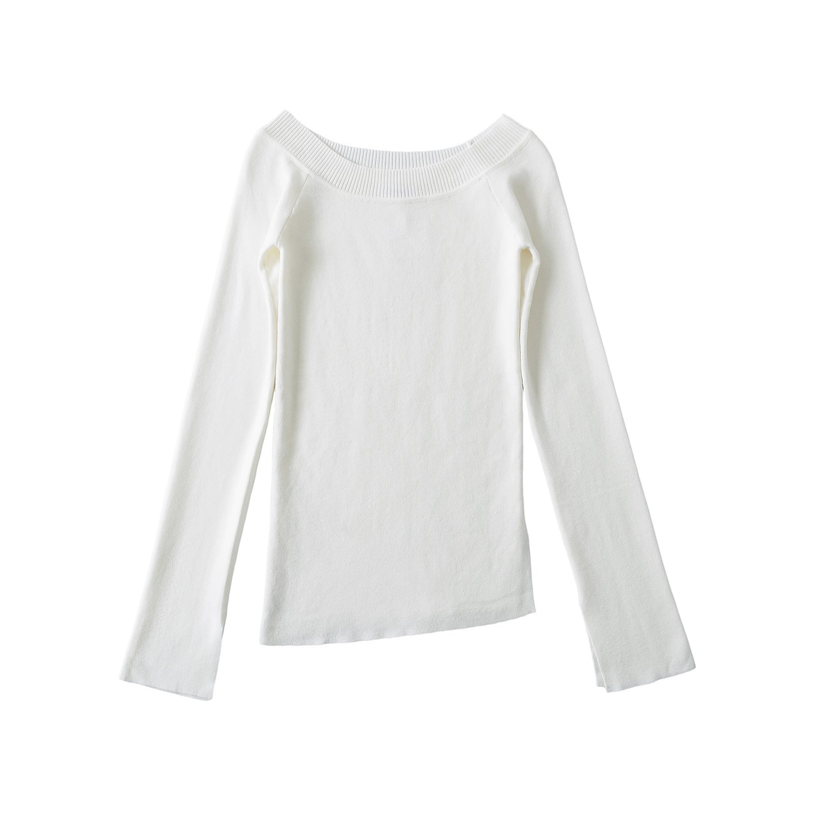 Woman wearing One Shoulder Slit Slanted Hem Top in a stylish setting