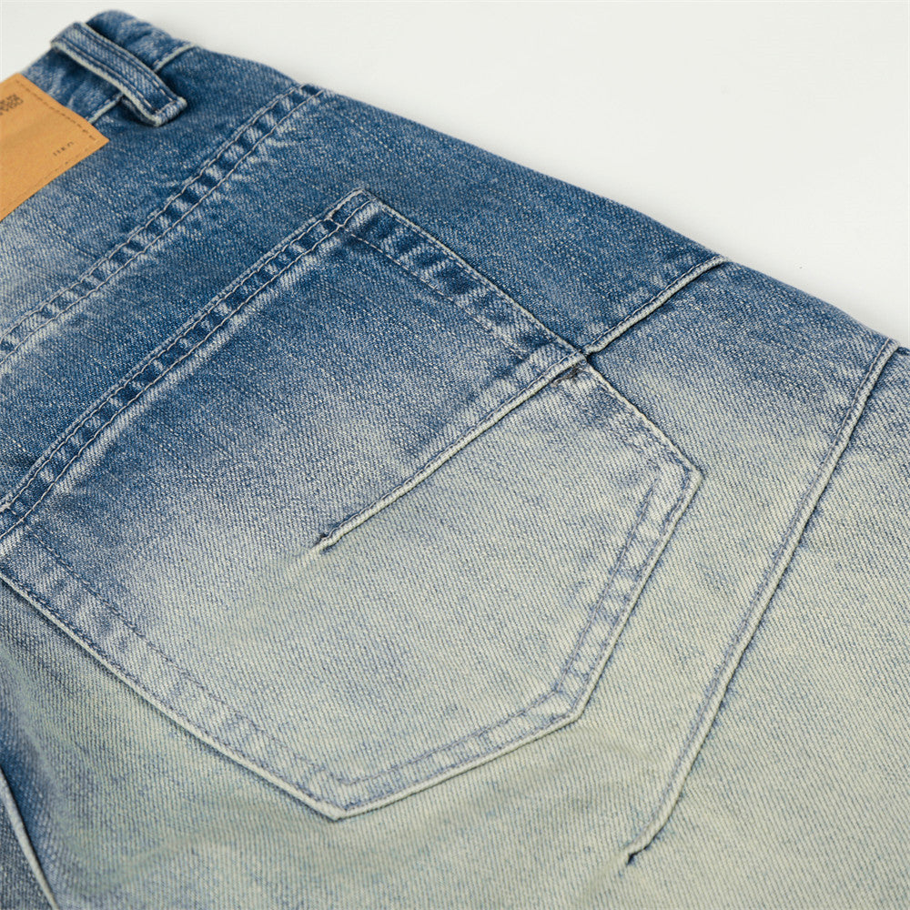 Woman wearing Color Blocked Polished Denim Jeans in a city street