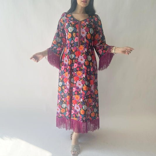 Gold Foil Printed Casual Long Dress | Tajstylo