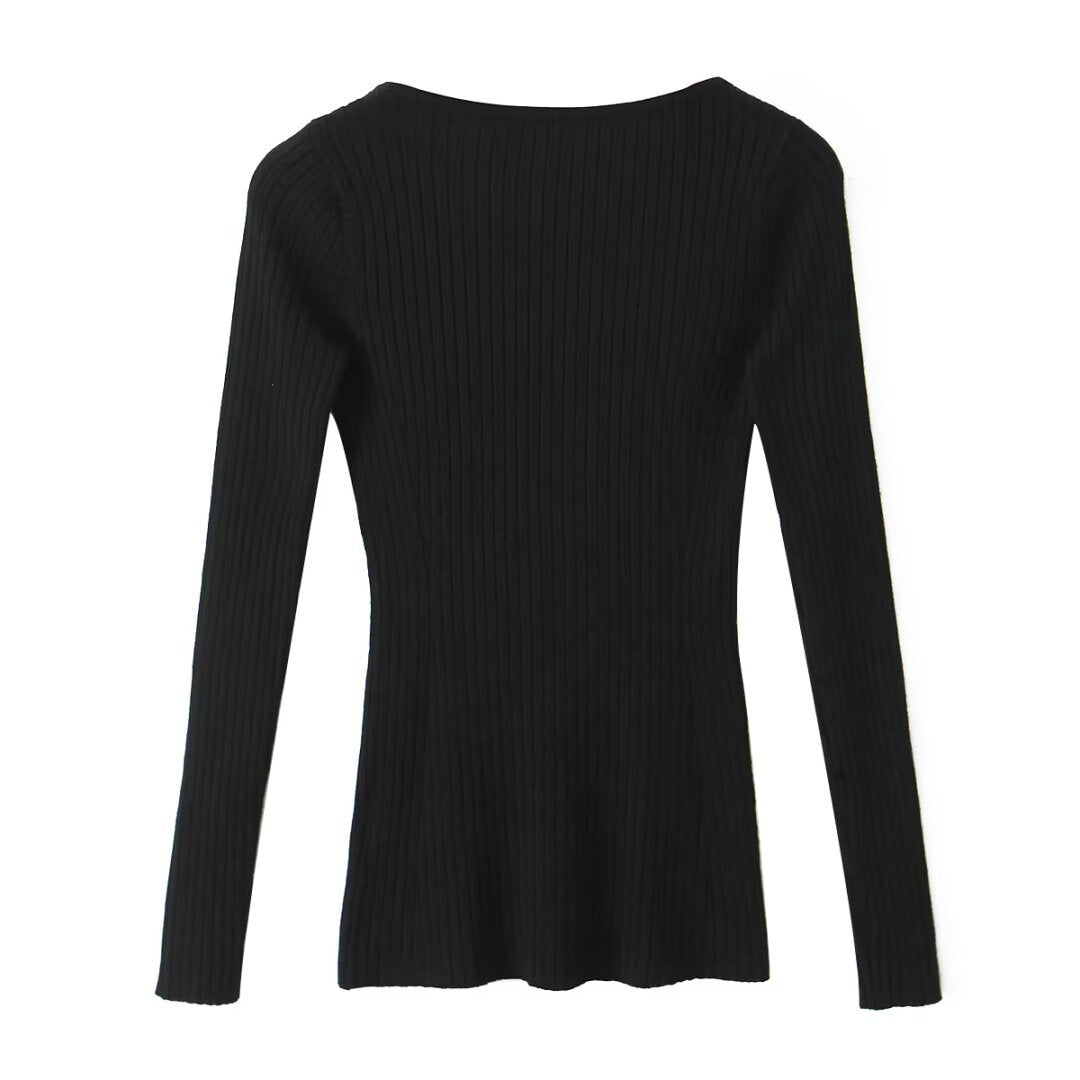 V-Neck Hollowed Out Slim Fit Top | Tajstylo